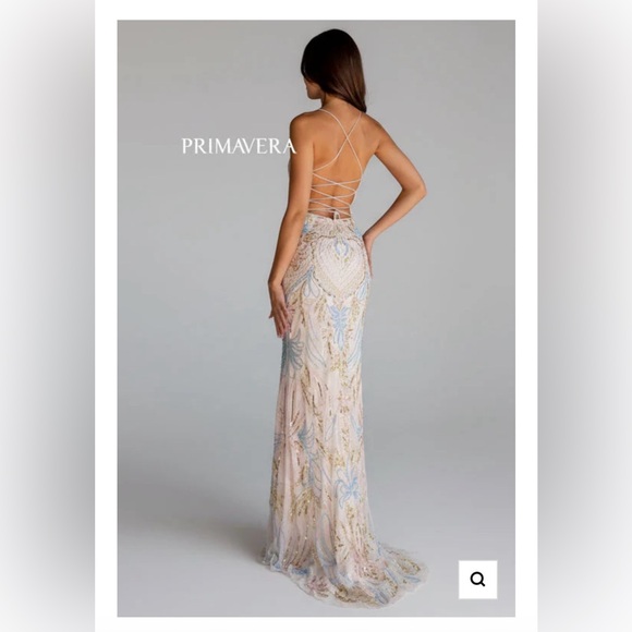 Primavera Couture Long Prom Dress, Style 4156, Pink/Blue Beading, Size 000 or XS - Picture 2 of 7